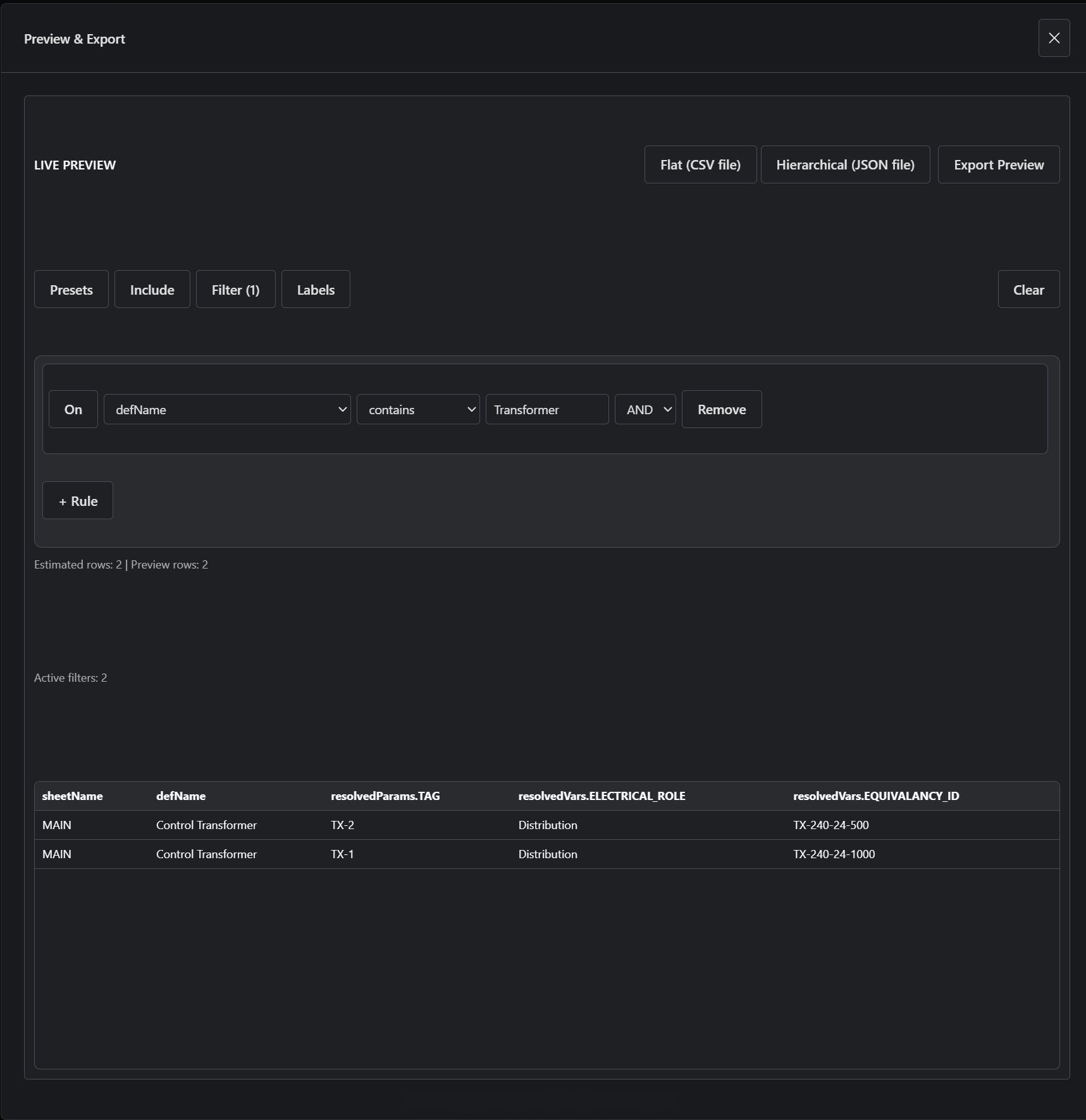 Artifact Studio Filter tab with rule-based filtering