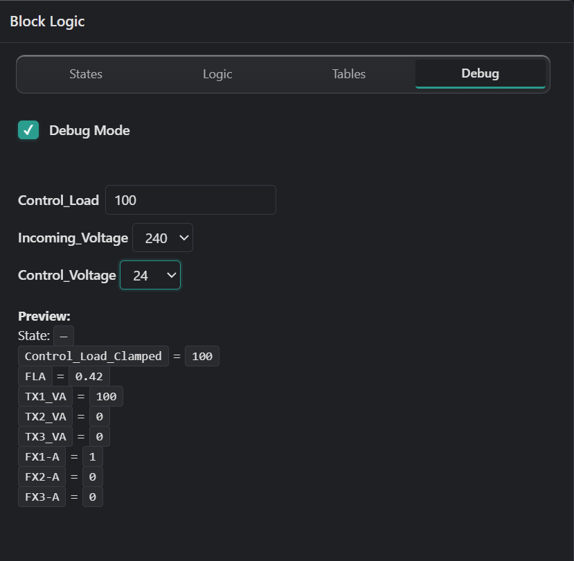 Resolved values in the Debug tab