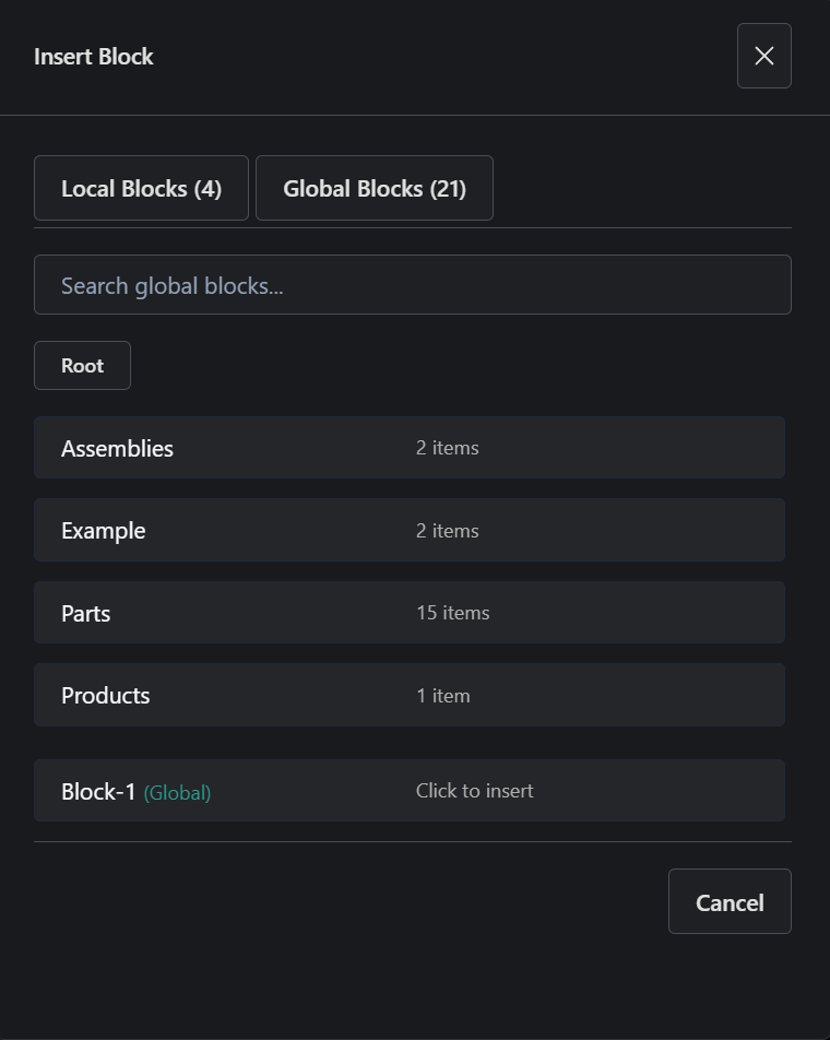 Global Blocks in the insert block picker