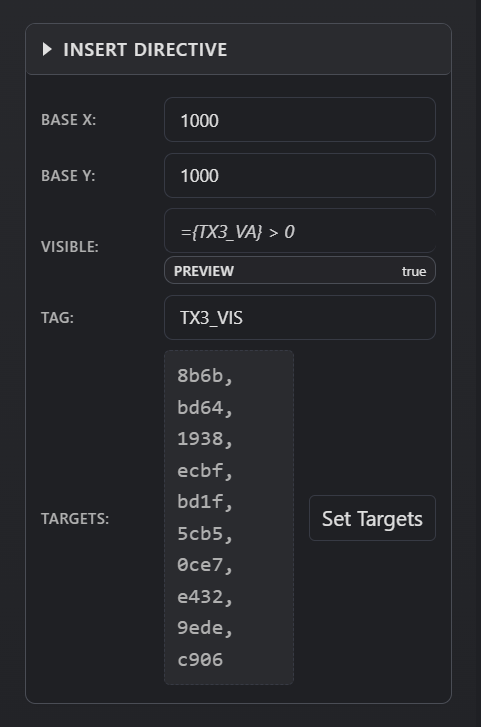 Directive configuration panel with injected formula fields