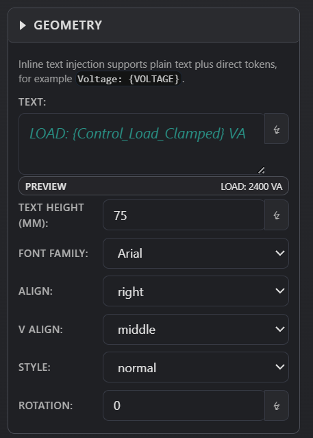 Text injection example in a text field